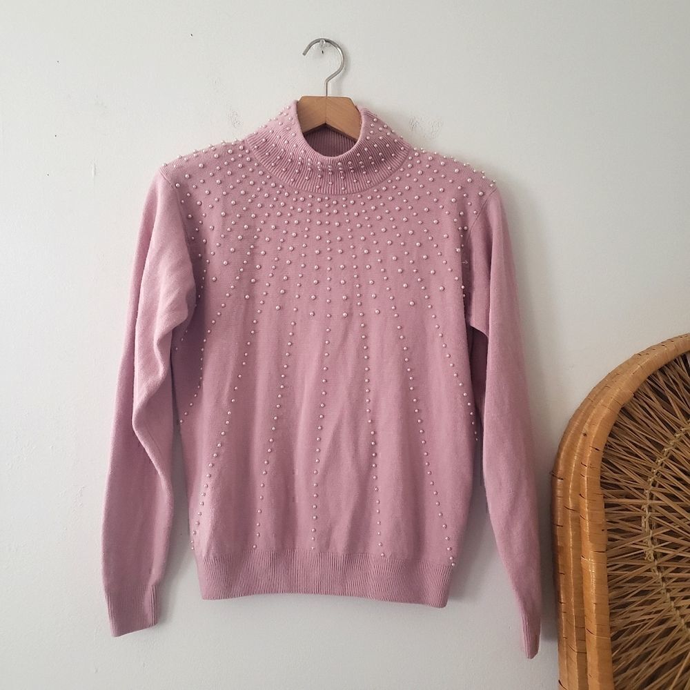 Dressbarn Pearl Mock Neck Sweater Pink S